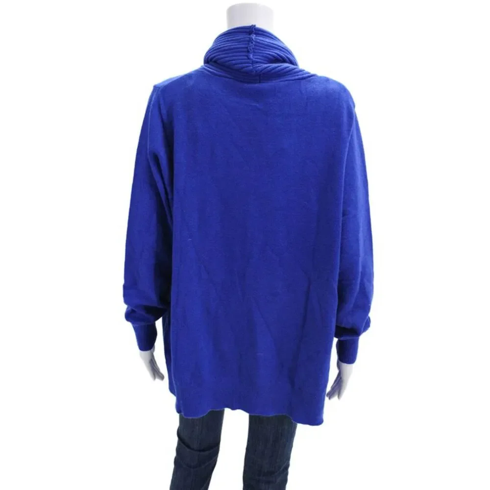 Renuar Womens Turtleneck Long Sleeve Medium Knit Sweater Solid Blue Size L